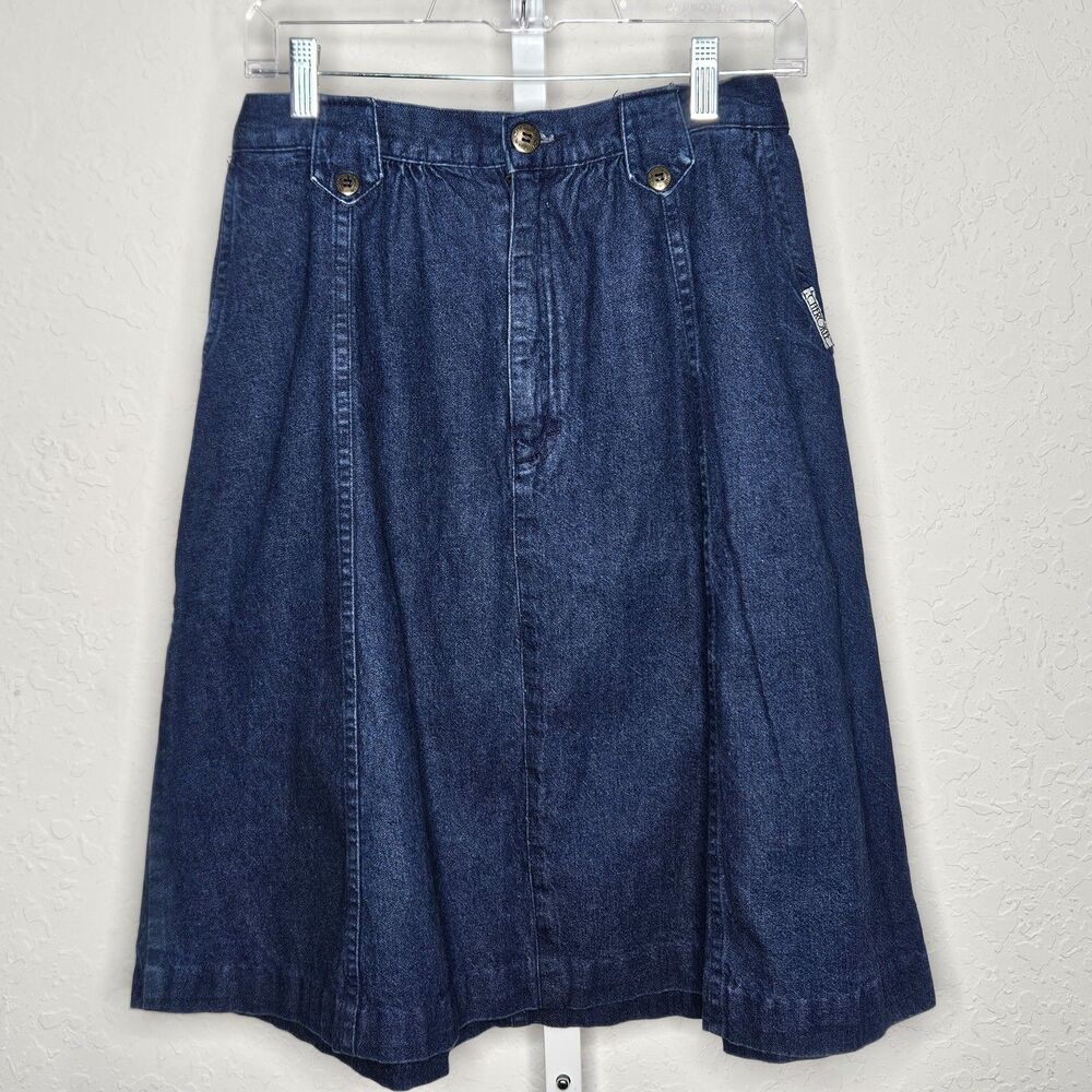 Vintage Cherokee Blue Denim Skirt USA Made High‎ Waist A Line Waist 26 inches